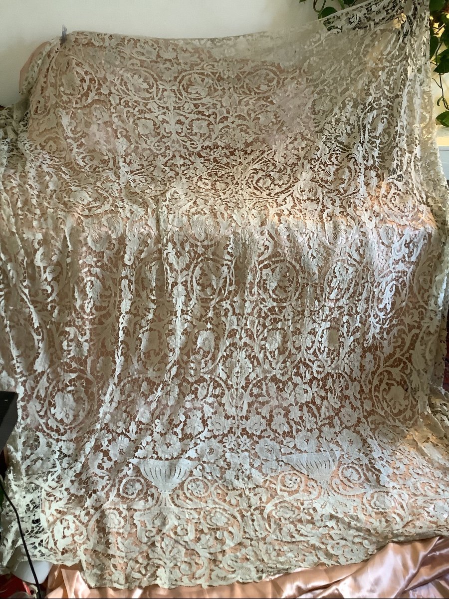 Duchess Of Bruges Lace Bedspread XIX Em Century-photo-3