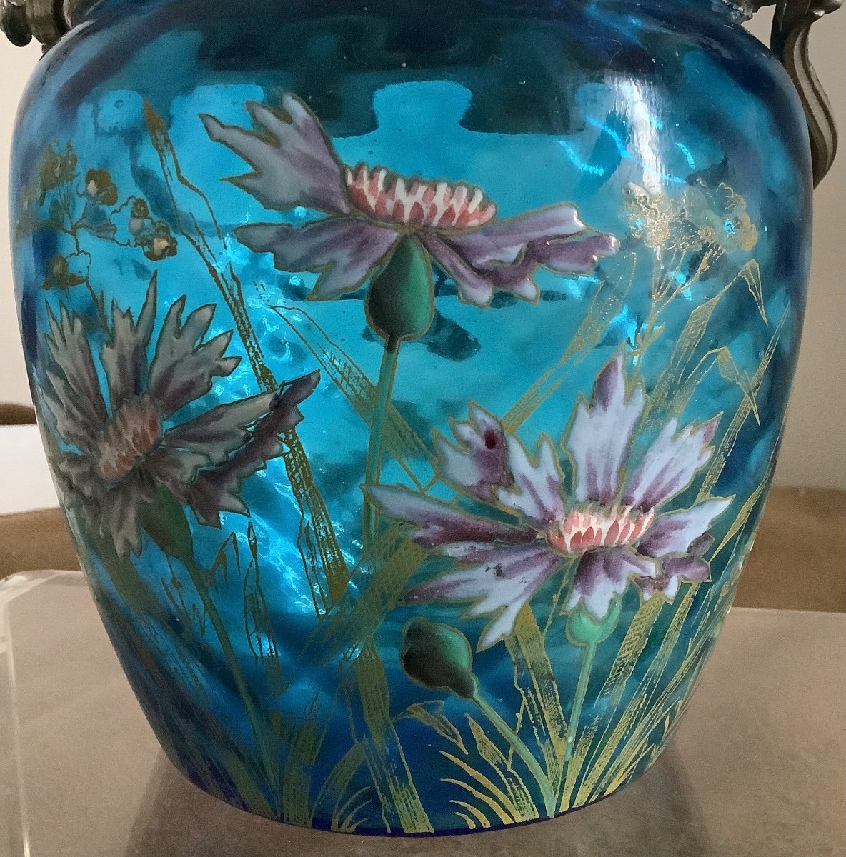 An Enameled Glass Candy Box Decorated With Flowers On A Blue Background, 1900s Period-photo-2