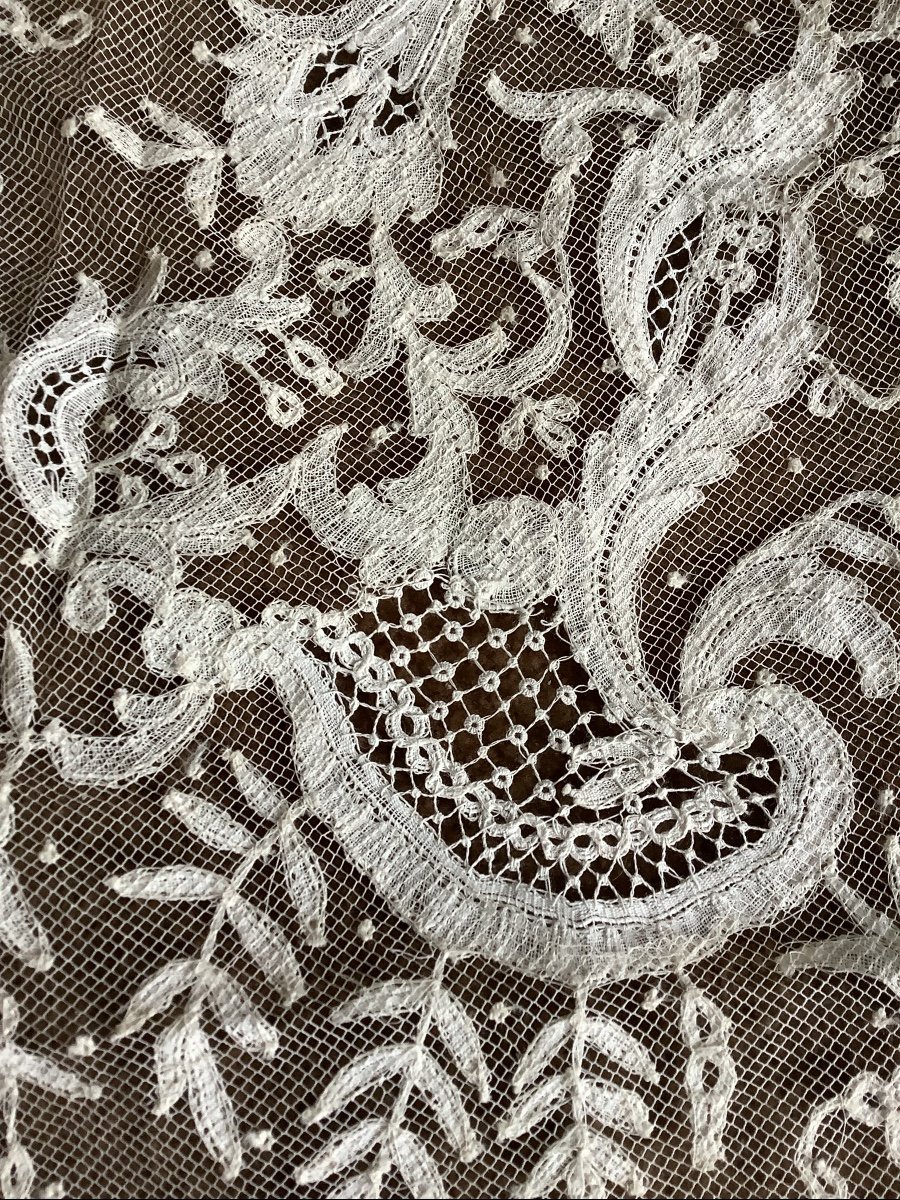A 19th Century Brussels Lace Applique Scarf -photo-1