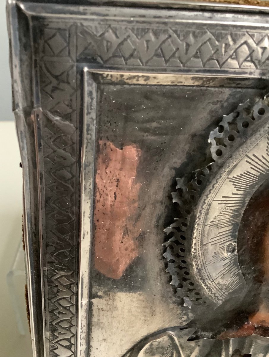 Icon Of Christ Pantocrator, Oil On Wood In Silver 84 Zolotniks, Moscow 1899-1908-photo-1