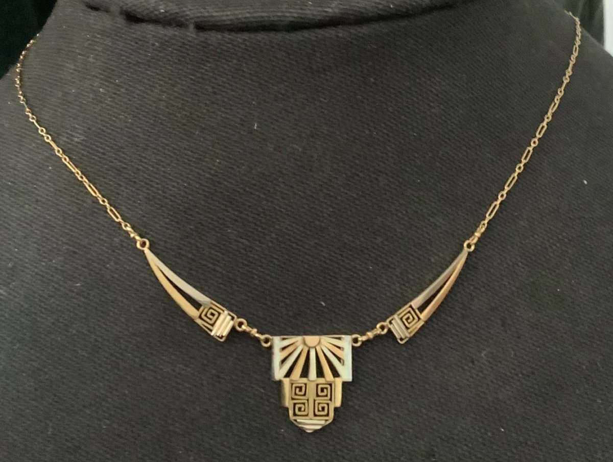 1925 Egyptian Inspired Gold Drapery Necklace 