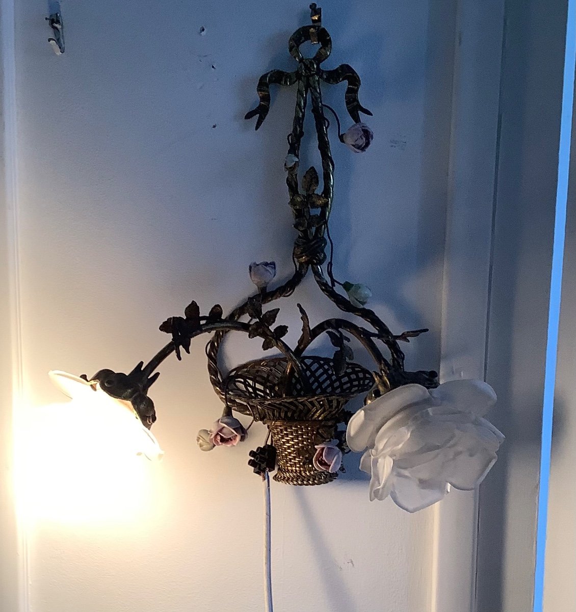 A Pair Of Porcelain Flower Basket Wall Lights -photo-4