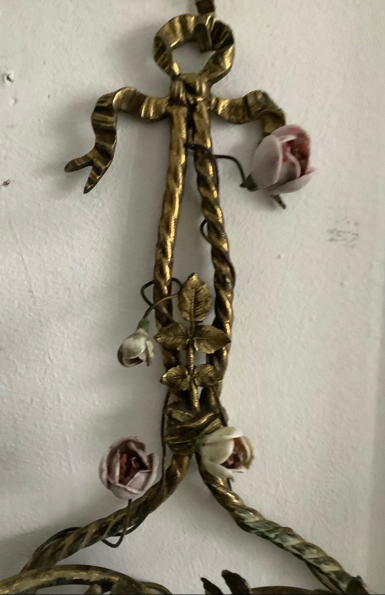 A Pair Of Porcelain Flower Basket Wall Lights -photo-2