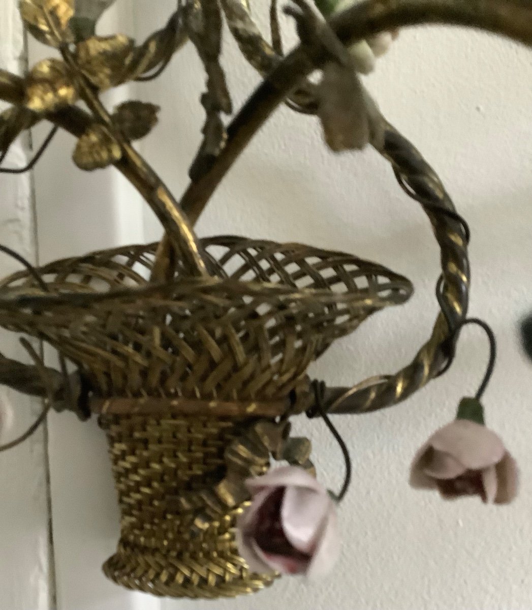 A Pair Of Porcelain Flower Basket Wall Lights -photo-3