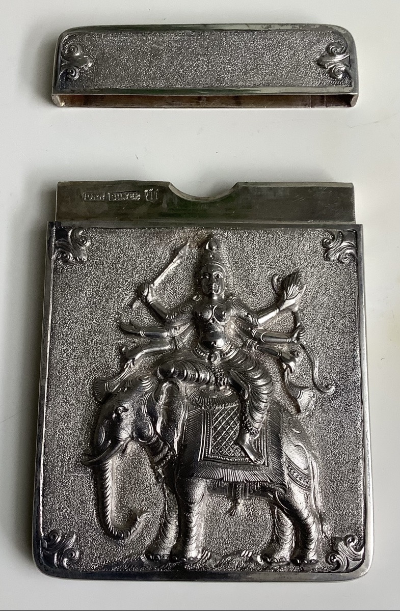 A Silver Business Card Decorated With Shiva On An Elephant -photo-3