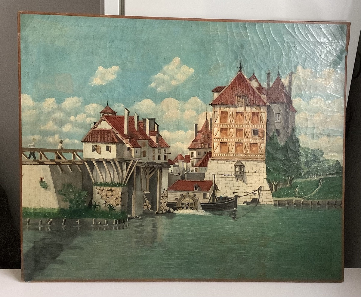 Naive Painting Oil On Canvas 19th Century -photo-2