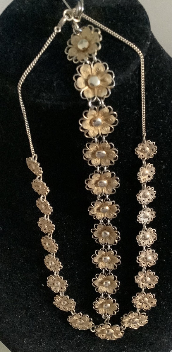 Collier Et Bracelet  Fleurs En Argent Filigrane -photo-4