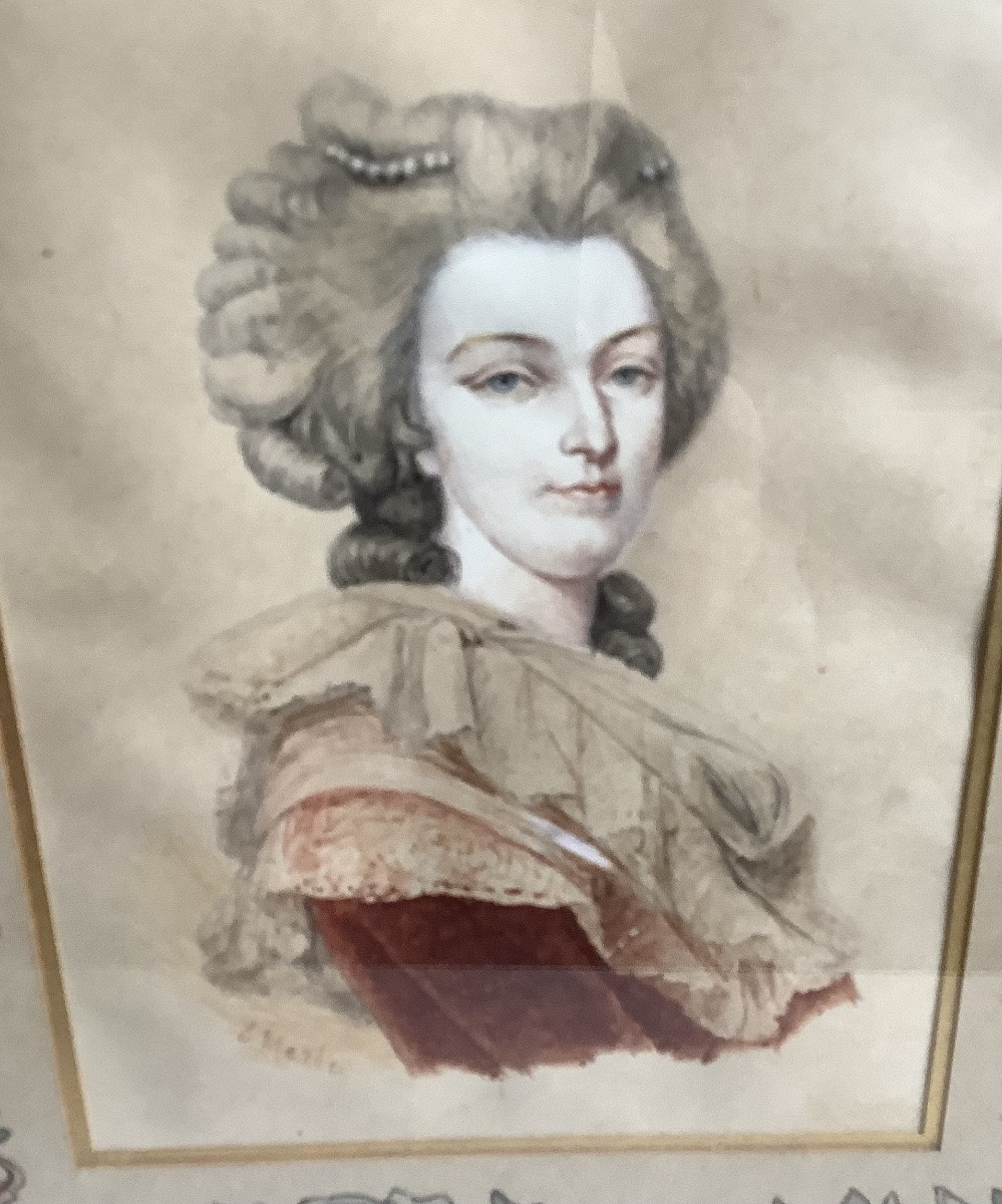 Une paire de  tableaux l’aquarelle de Marie Antoinette et Luis XVI.-photo-3