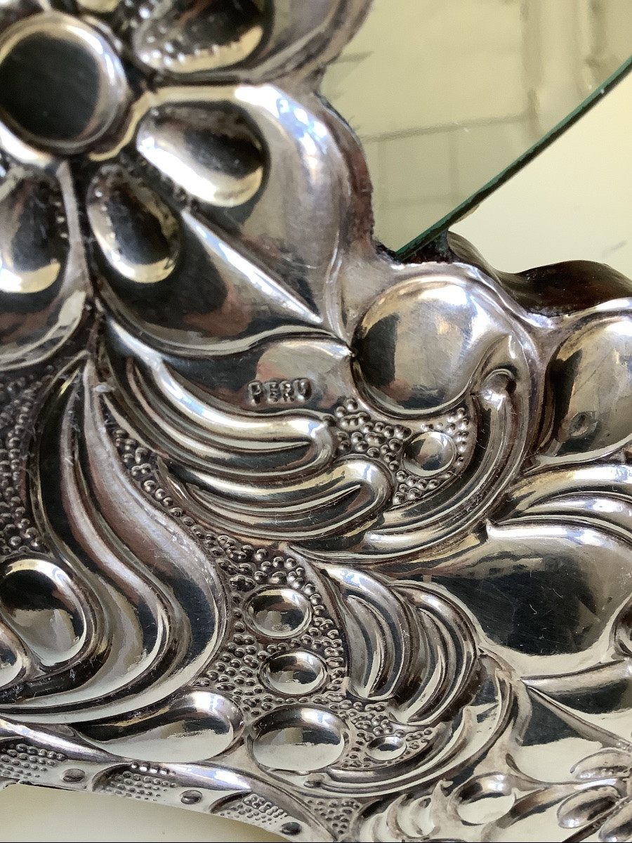 Silver Mirror, Beveled Mirror, Mahogany Wood-photo-2