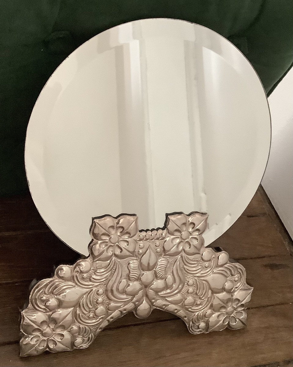 Silver Mirror, Beveled Mirror, Mahogany Wood-photo-3