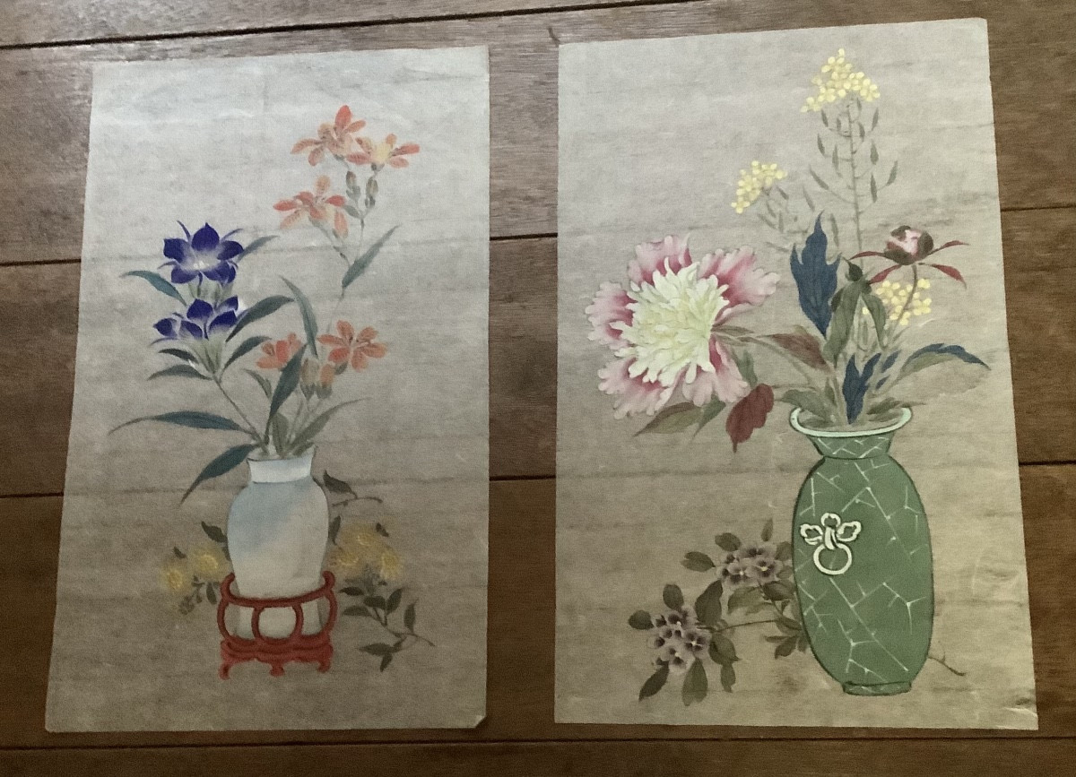 A Pair Of Gouache Paintings On Japanese Silk Paper