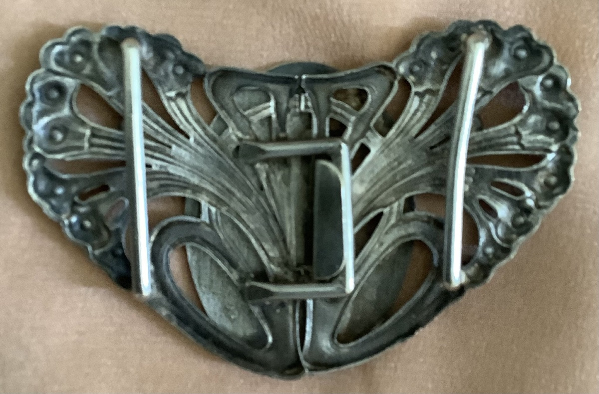 Boucle de ceinture en métal argenté d’un portrait de femme art nouveau-photo-1