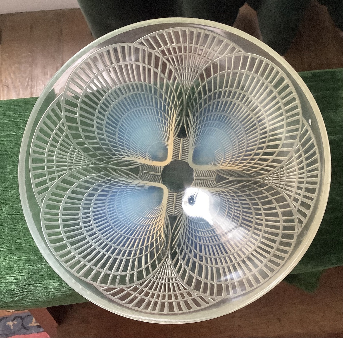 Large Hollow Dish In Opalescent Art Deco Molded Glass Signed R. Lalique, Shell Model-photo-4