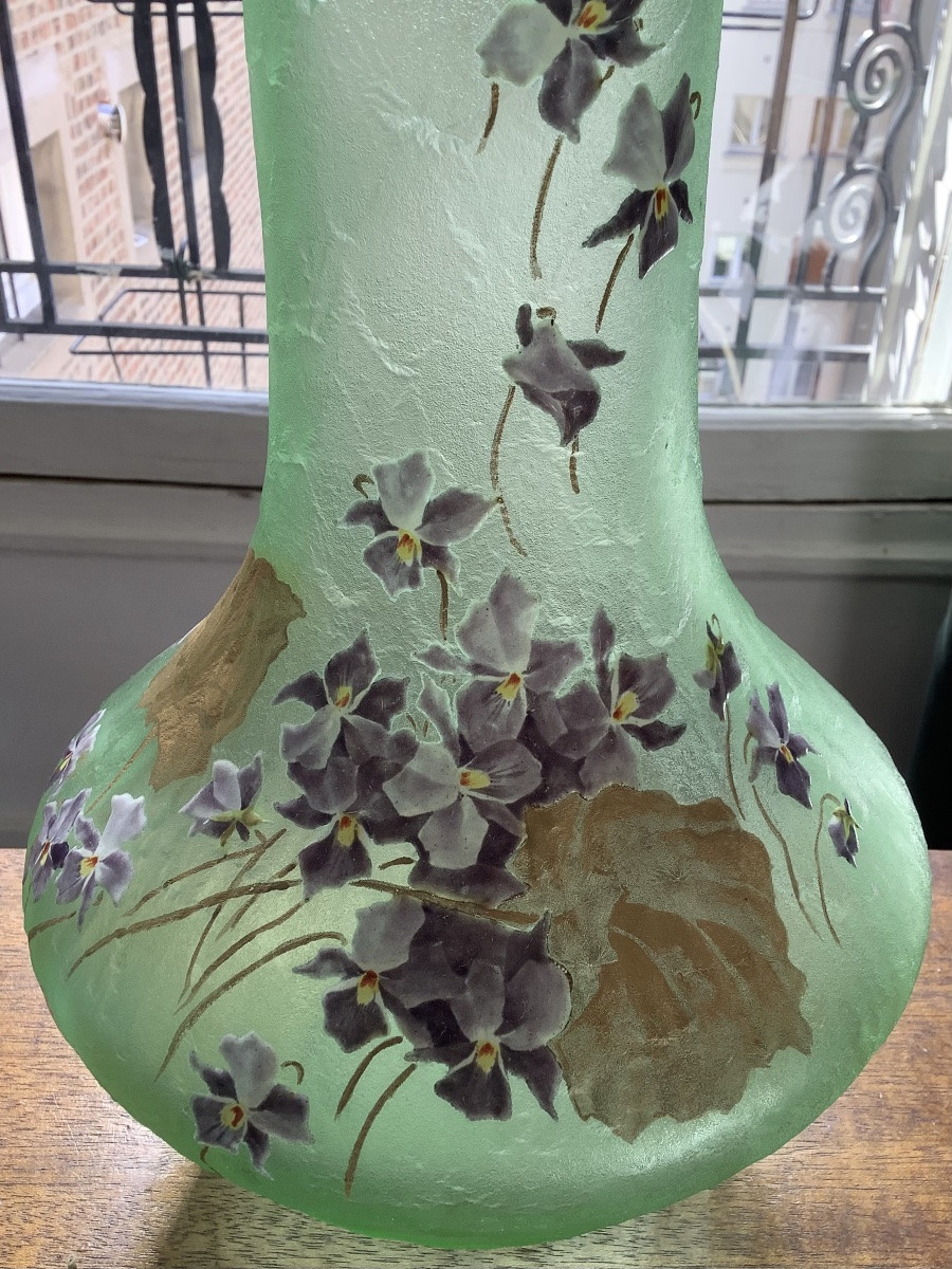 Large Frosted Glass Vase With Legras Scales By Montjoye-photo-2
