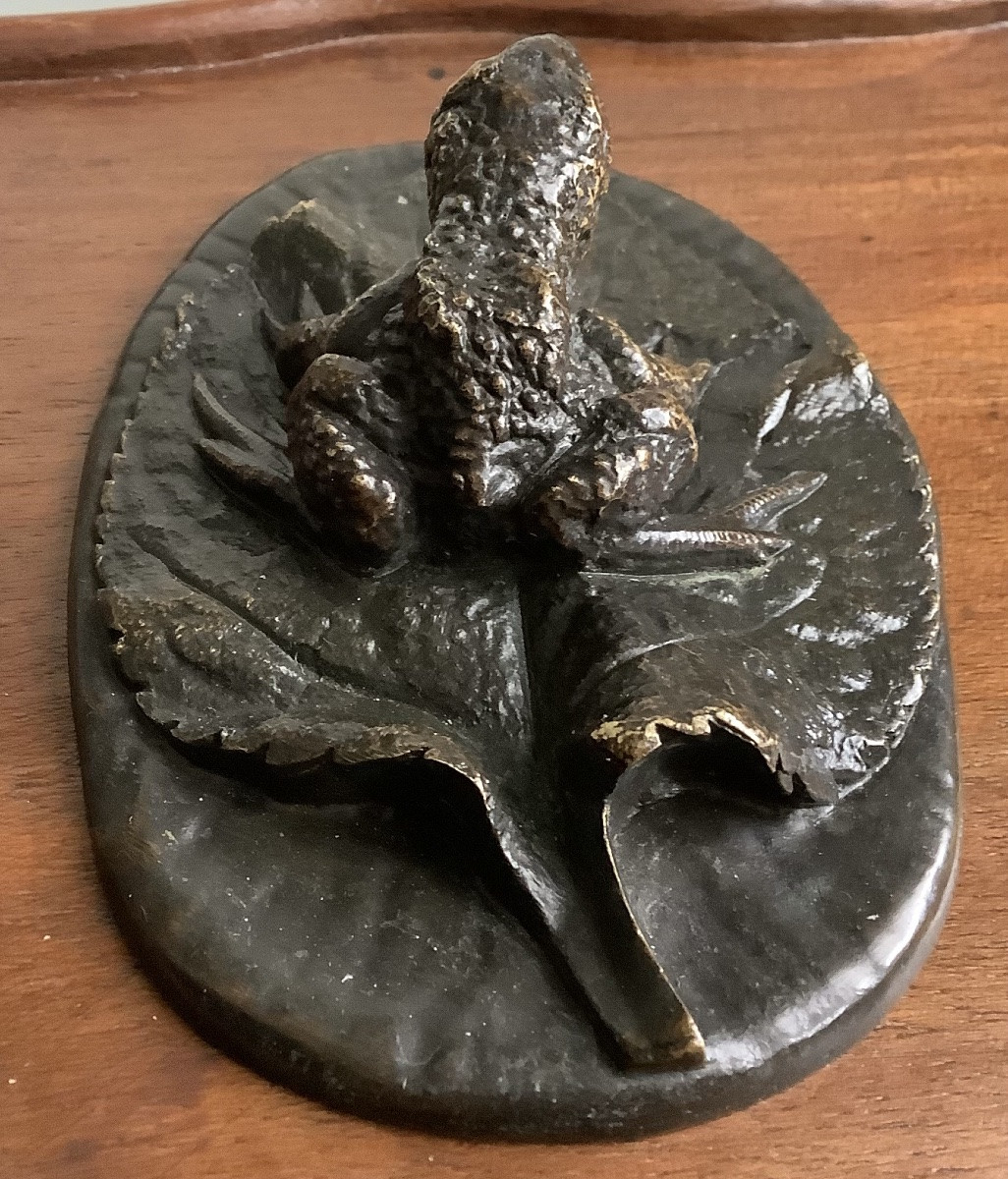 Grenouille sur une feuille en bronze-photo-4