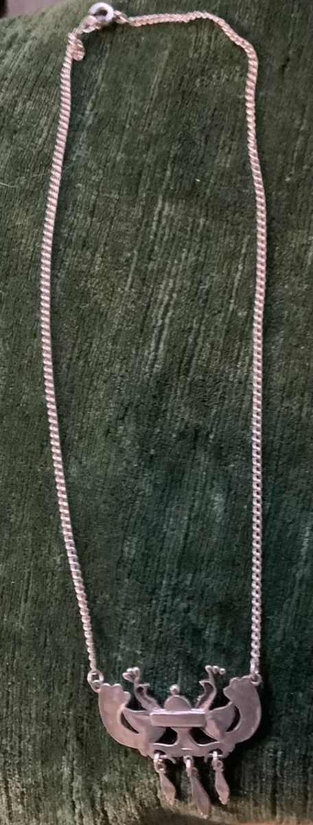 Collier en l’oiseaux fantastique au centre turquoise en argent-photo-2