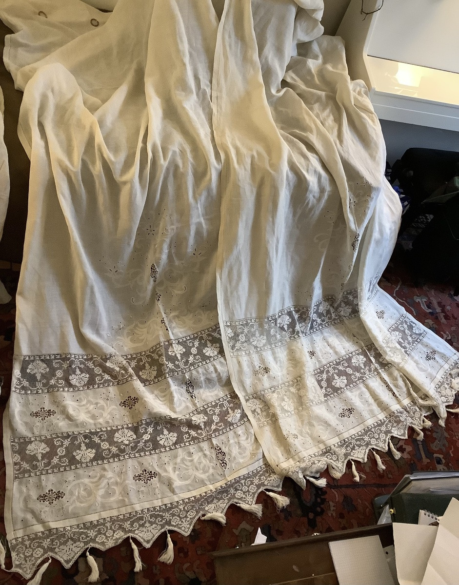 Une paire de rideaux incrustation de dentelle en coton-photo-3