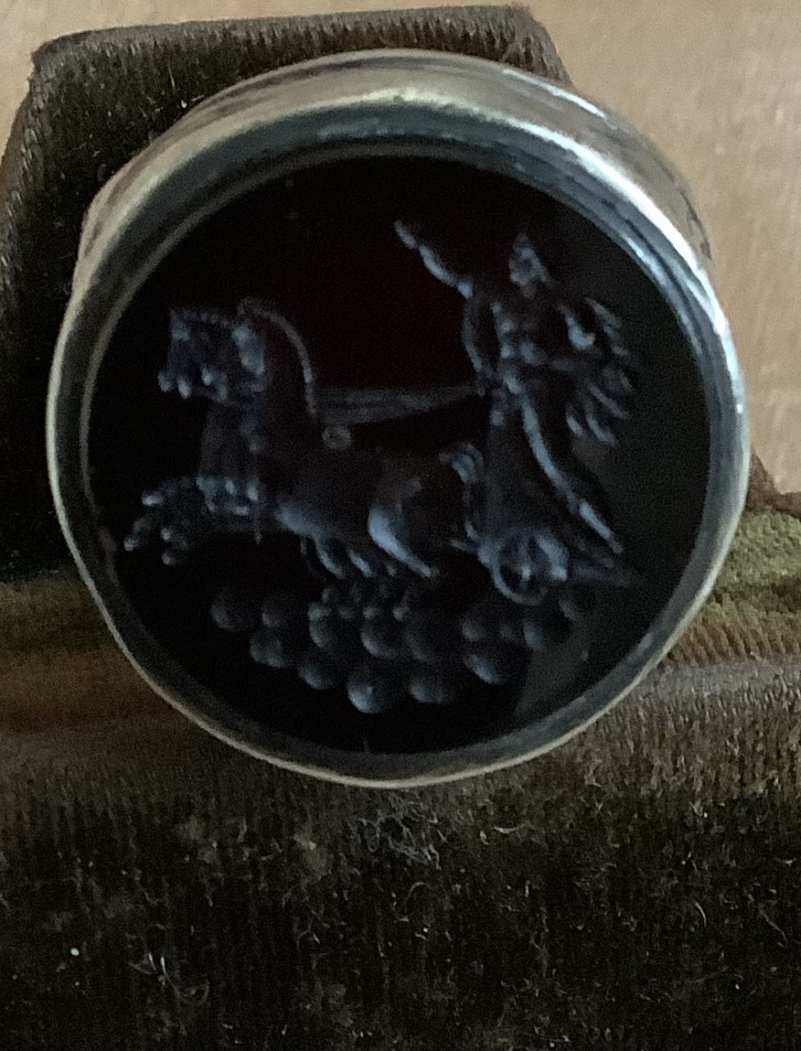 A Silver Ring With An Engraved Red Glass Intaglio Depicts Apollo On A Chariot.-photo-2