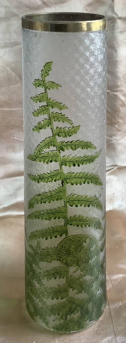 Grand vase Legras à decor de grandes fougères en émaux vert translucide.-photo-2