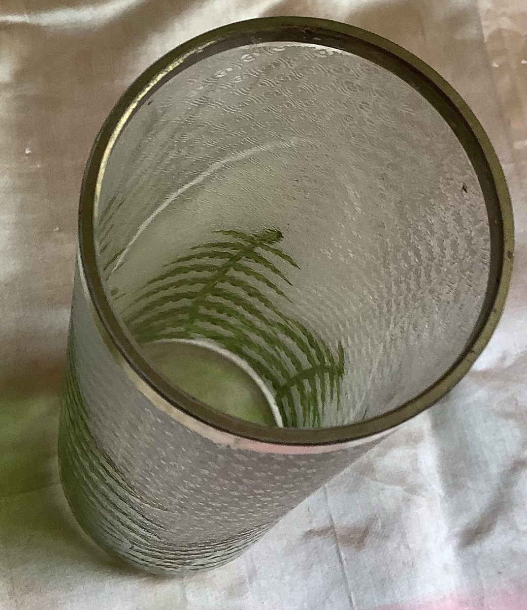 Grand vase Legras à decor de grandes fougères en émaux vert translucide.-photo-3