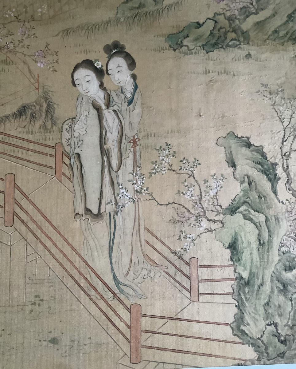 Chinese Painting, A Gouache On Silk From The 19th Century -photo-2