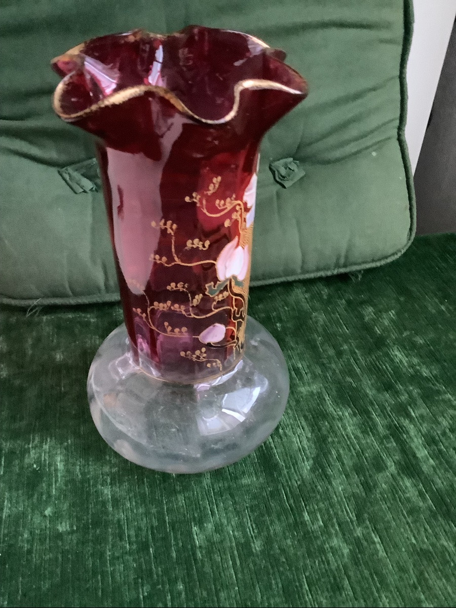 Vase By Legras In Enameled Glass With Floral Decoration-photo-4