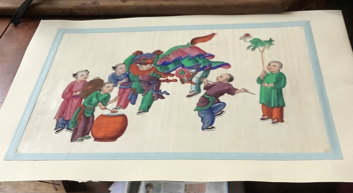 Peinture chinois en gouache sur papier de riz 