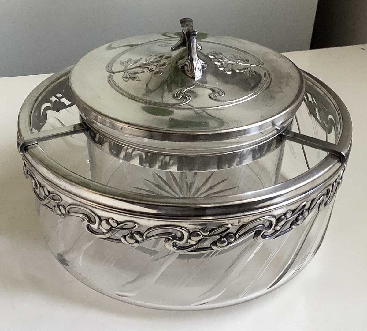 Service à caviar, bol en verre divisé époque 1900-photo-2