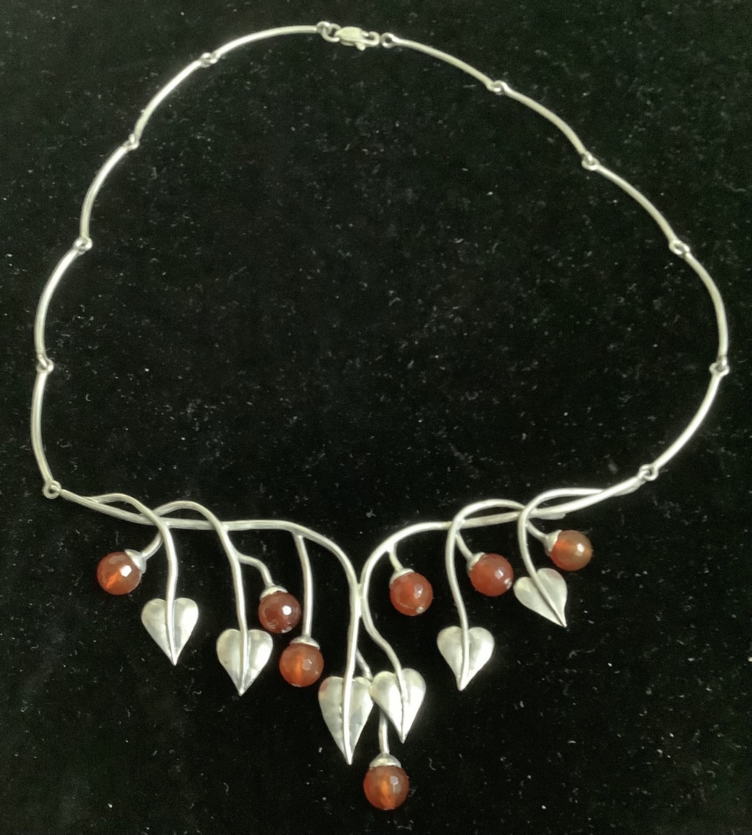 Silver Necklace With Amber Fruit Decoration