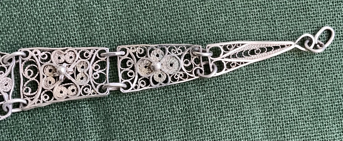 Bracelet en argent filgrane au milieu corail-photo-4