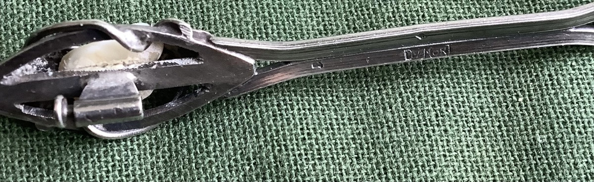 1900 Silver Brooch With Leaves In The Center Of The Pearl Signed Dumont-photo-2