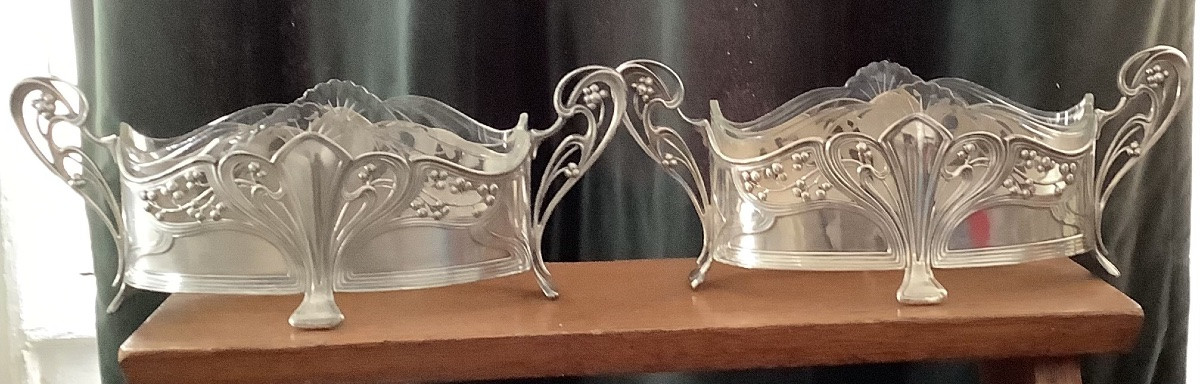 A Pair Of 1900 Art Nouveau Silver-plated Planters-photo-2