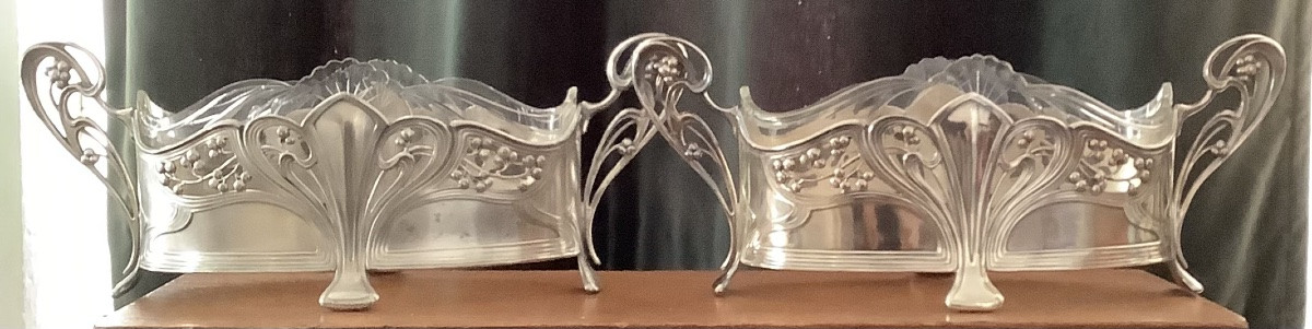 A Pair Of 1900 Art Nouveau Silver-plated Planters-photo-3
