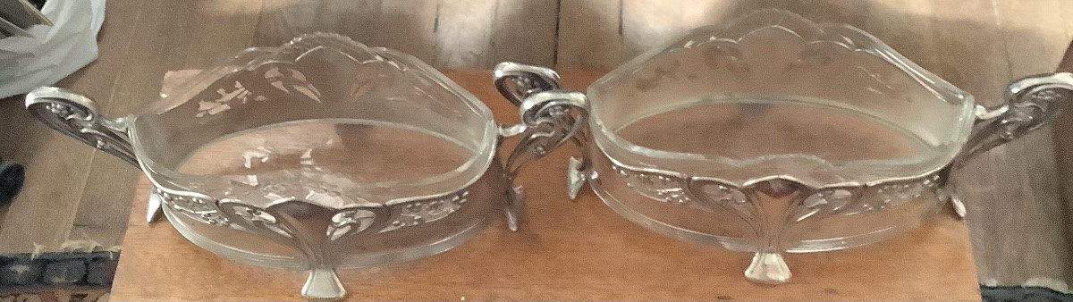 A Pair Of 1900 Art Nouveau Silver-plated Planters-photo-1