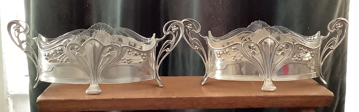 A Pair Of 1900 Art Nouveau Silver-plated Planters