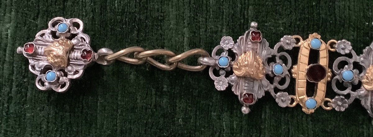 Metal Bracelet With Garnet And Turquoise-photo-1