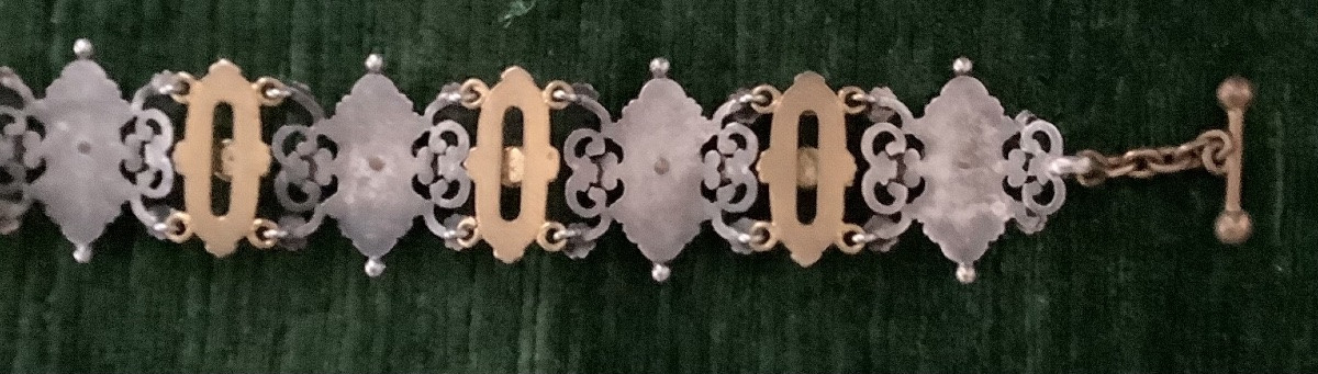 Metal Bracelet With Garnet And Turquoise-photo-3