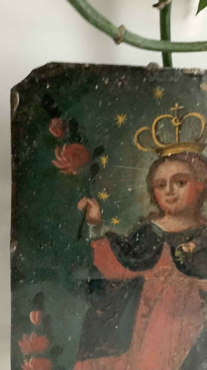 Peinture  en oil Madre de Atocha Retablo en etain-photo-3