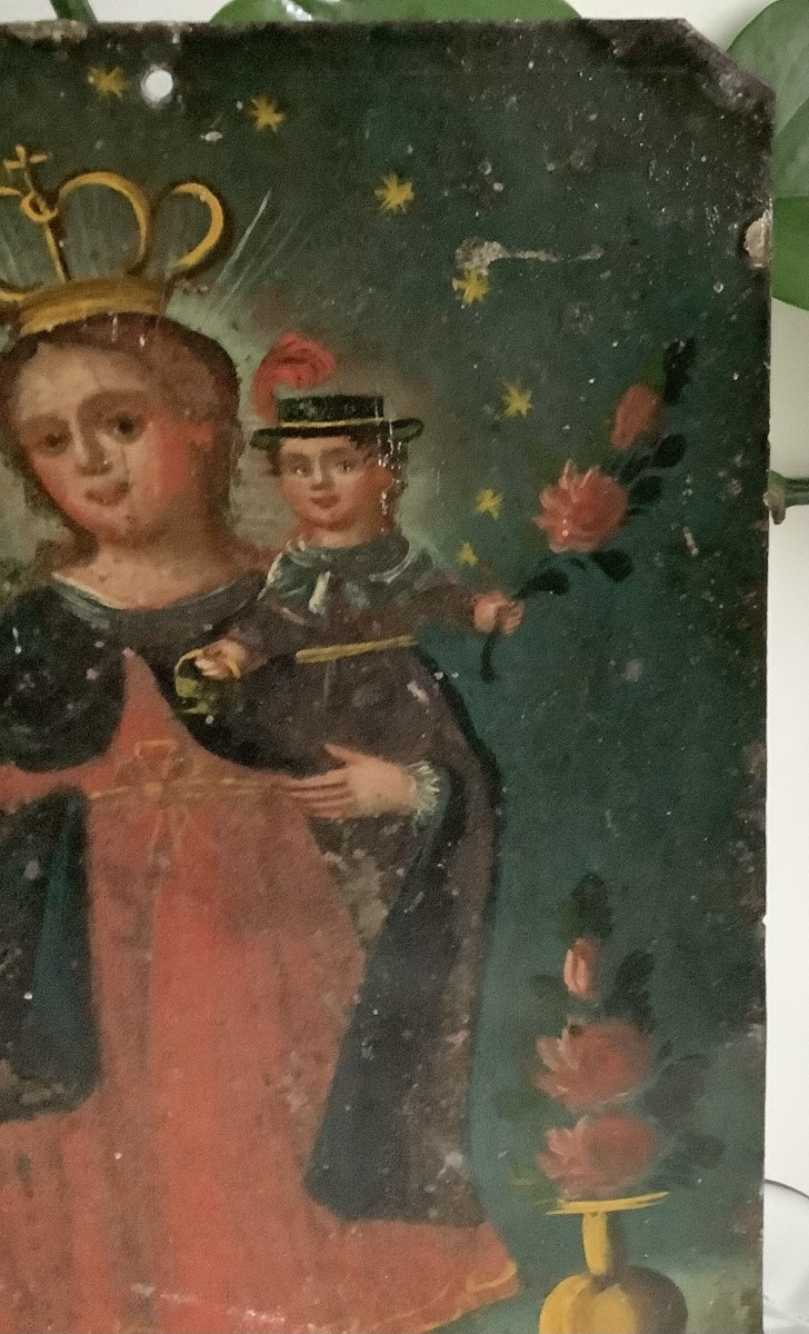 Peinture  en oil Madre de Atocha Retablo en etain-photo-1