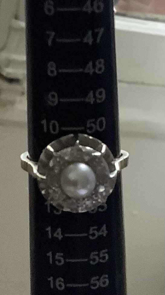 Bague en or et palatine avec perle autour petit diamonts-photo-4