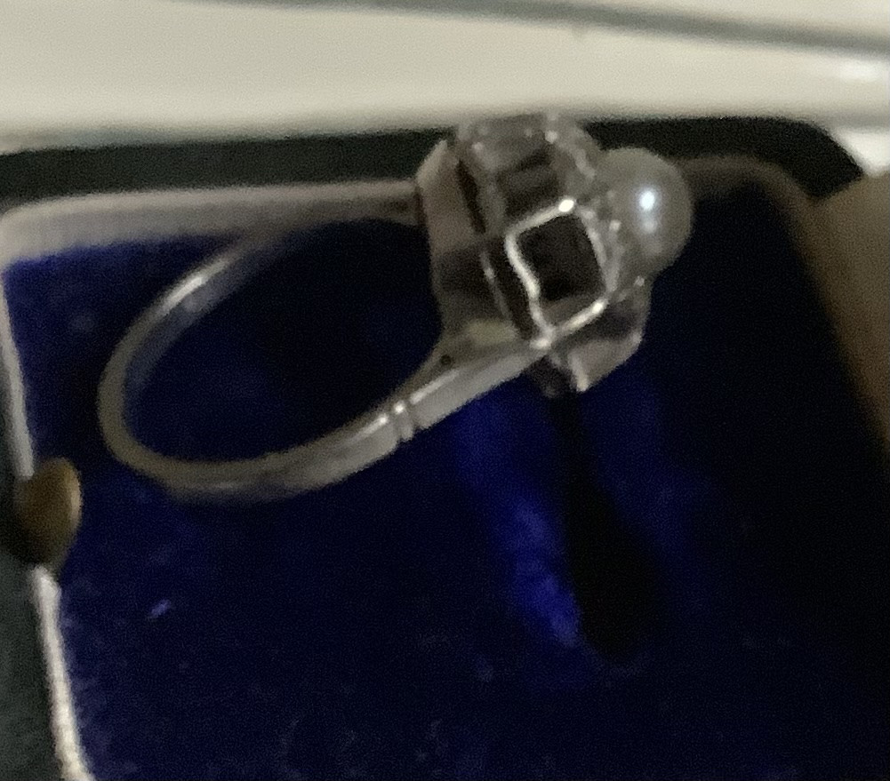 Bague en or et palatine avec perle autour petit diamonts-photo-2