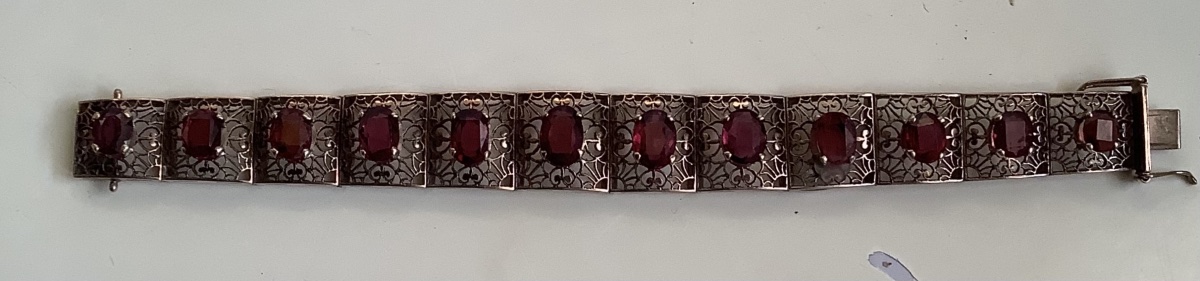Vermeil Metal Bracelet With Twelve Red Cabochon Stones-photo-2