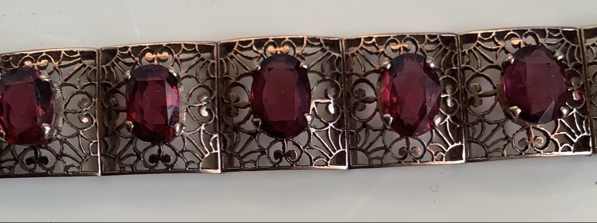 Vermeil Metal Bracelet With Twelve Red Cabochon Stones-photo-1