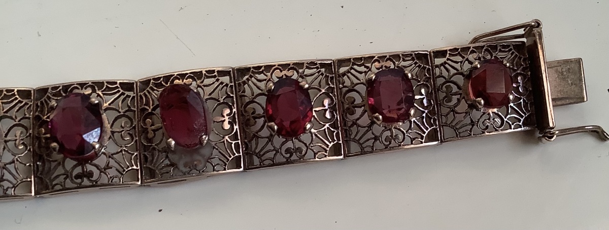 Vermeil Metal Bracelet With Twelve Red Cabochon Stones-photo-2