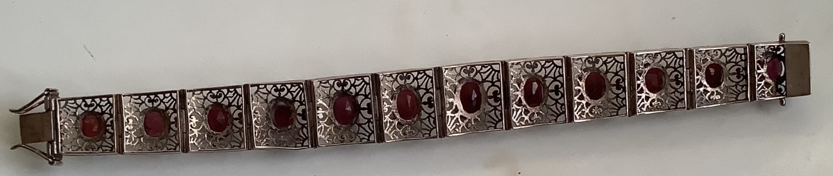 Vermeil Metal Bracelet With Twelve Red Cabochon Stones-photo-3