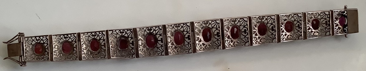 Vermeil Metal Bracelet With Twelve Red Cabochon Stones-photo-4