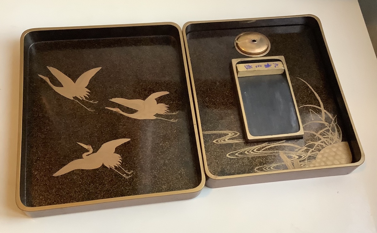 Japanese Writing Box (sujuribako) Made Of Lacquered Wood Contains An Inkstone (suzuri)-photo-1