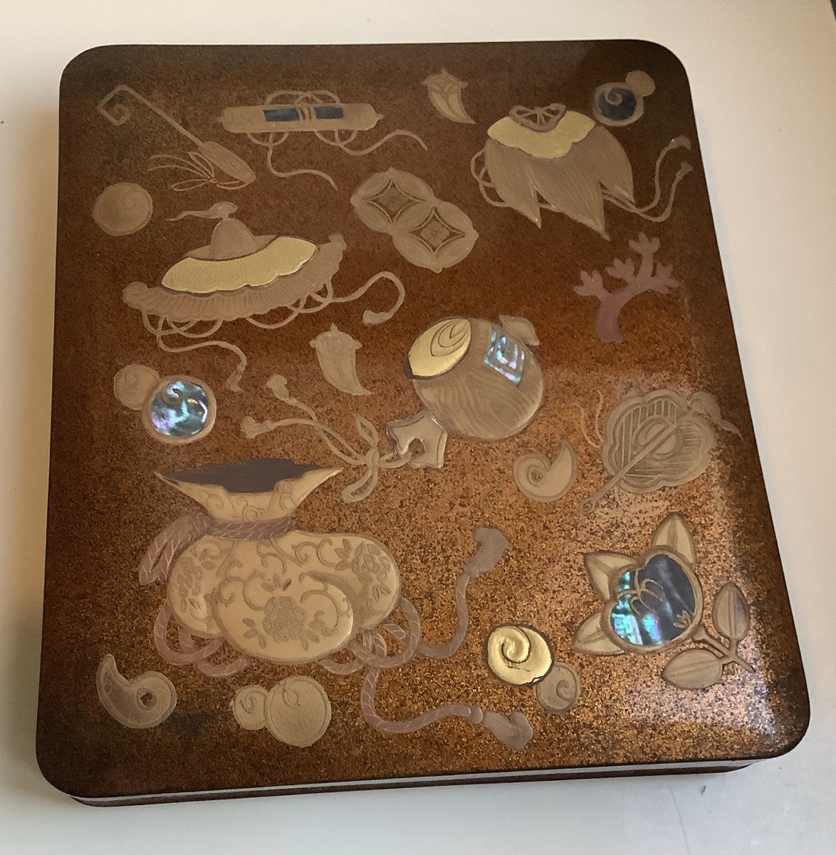 Japanese Writing Box (sujuribako) Made Of Lacquered Wood Contains An Inkstone (suzuri)