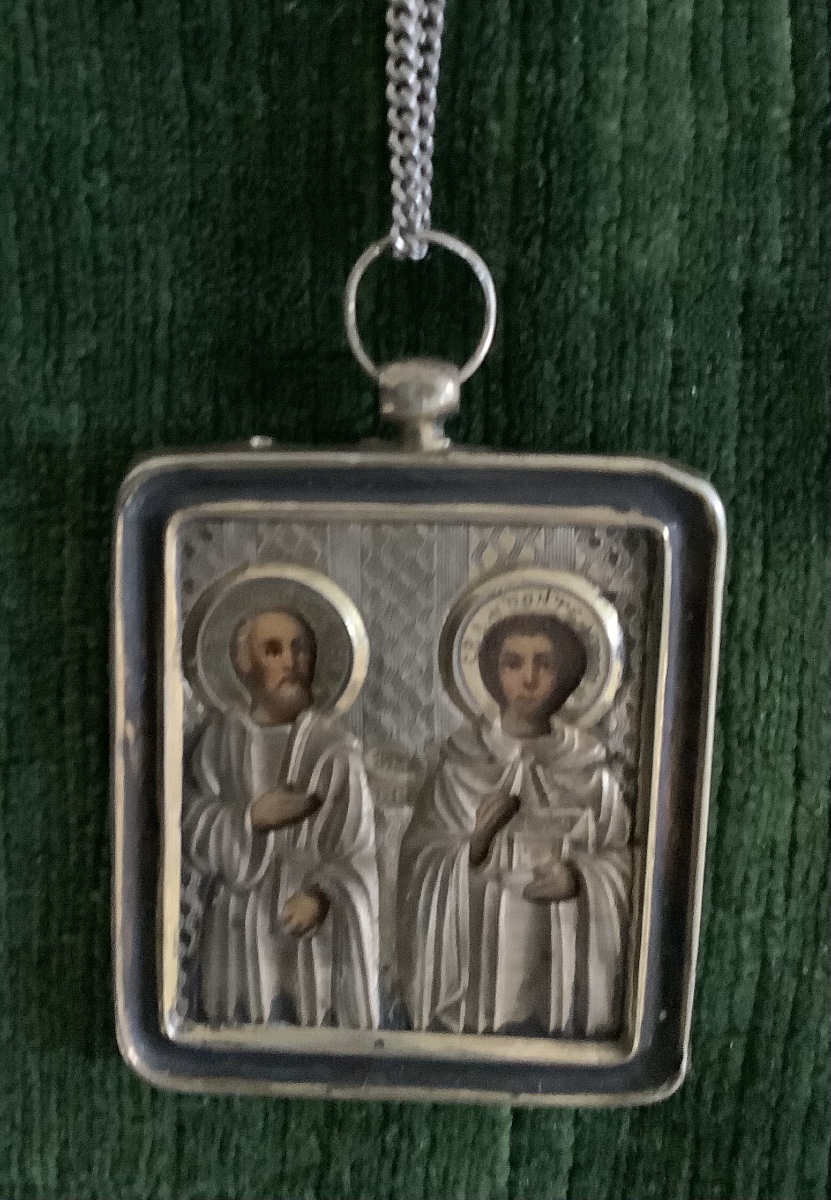 Icon russe en vermeil Saint Simon le Cananéen et saint Pantaléon  de Nicomédie-photo-2