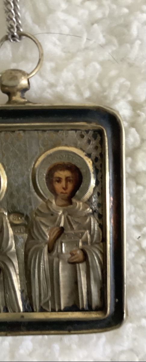 Icon russe en vermeil Saint Simon le Cananéen et saint Pantaléon  de Nicomédie-photo-1